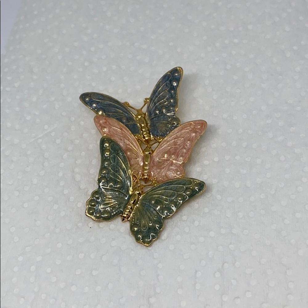 Enamel butterfly brooch gold tone pastel tones